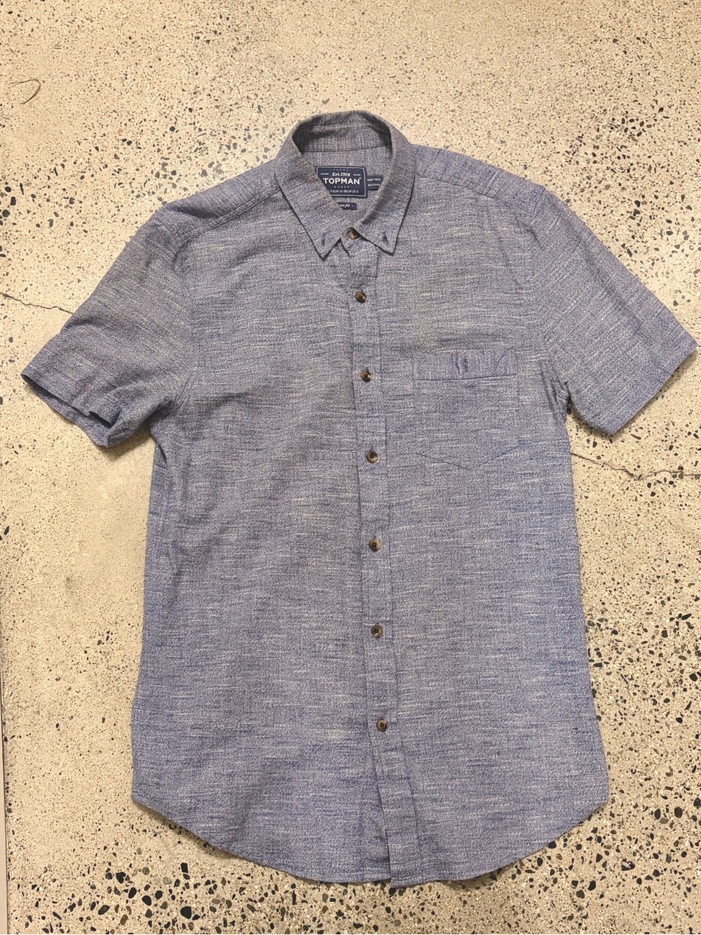 Topman Men's Short-Sleeve Button-Down Shirt - Blue small